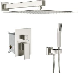 Lordear High Pressure Shower System 10 Inch Shower Faucet Set Wall Mounted Brushed Nickel Finish Stainless Steel Shower Head and Handheld, Brass Main Body Shower Valve Included  from Lordear
