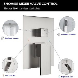 Lordear High Pressure Shower System 10 Inch Shower Faucet Set Wall Mounted Brushed Nickel Finish Stainless Steel Shower Head and Handheld, Brass Main Body Shower Valve Included  from Lordear