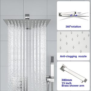 Lordear High Pressure Shower System 10 Inch Shower Faucet Set Wall Mounted Brushed Nickel Finish Stainless Steel Shower Head and Handheld, Brass Main Body Shower Valve Included  from Lordear